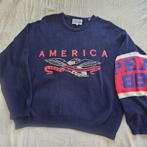 Men's Navy 'America' Cotton Crewneck Sweater with Flag Eagle Graphic